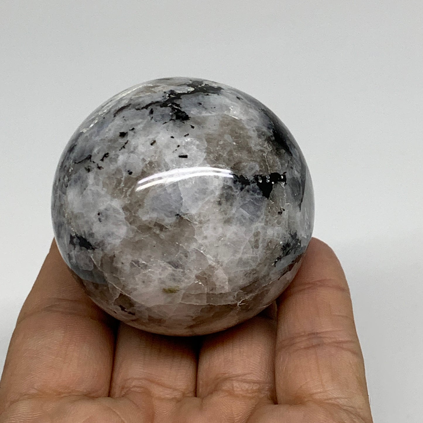 180g, 2"(50mm), Natural Rainbow Moonstone Sphere Ball Gemstone, B34254