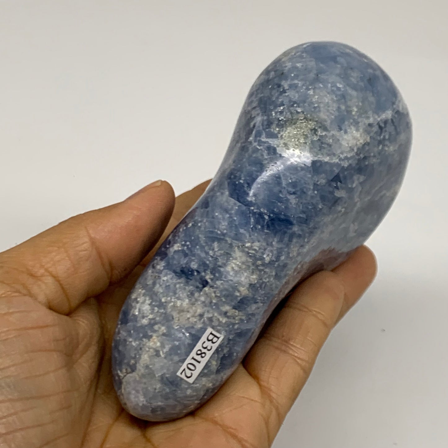 1.1 lbs, 4.4"x3.4"x1.6", Natural Blue Calcite Polished Freeform Stands, B38102