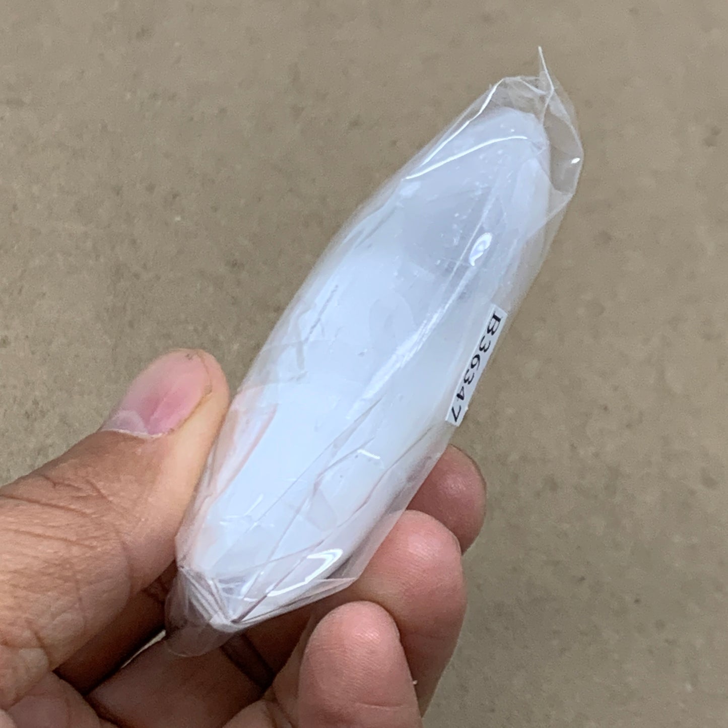88g, 2.7"x1.9"x0.9", White Selenite Palmstone Crystal Pillow Reiki, B36347