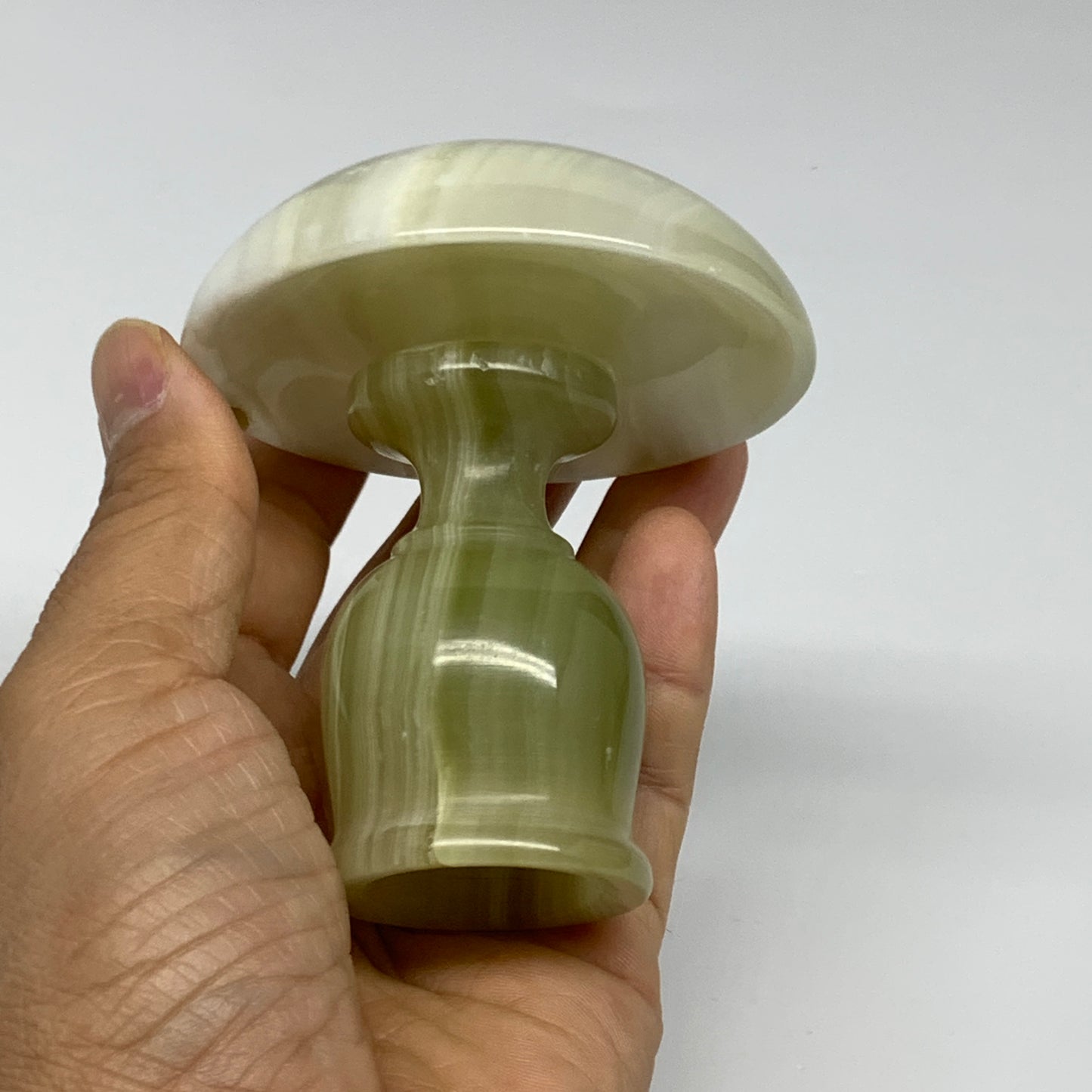 249g, 3.2"x1.4"x2.9", Natural Green Onyx Candle Holder Gemstone Carved, B32240