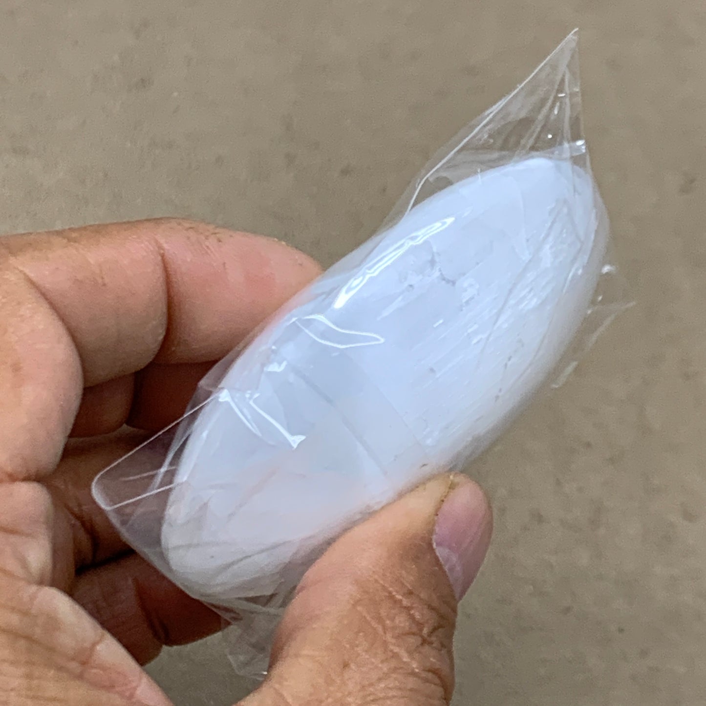 88g, 2.7"x1.9"x0.9", White Selenite Palmstone Crystal Pillow Reiki, B36347