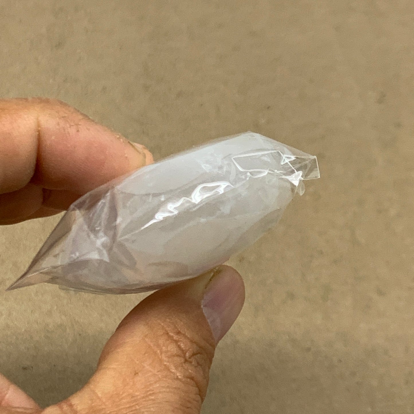 88g, 2.7"x1.9"x0.9", White Selenite Palmstone Crystal Pillow Reiki, B36347