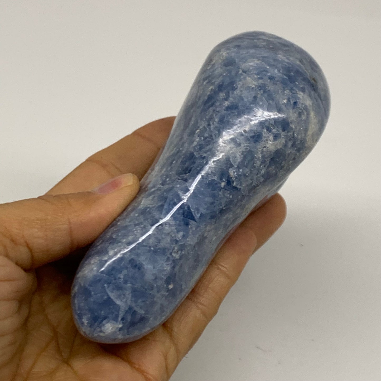 1.1 lbs, 4.4"x3.4"x1.6", Natural Blue Calcite Polished Freeform Stands, B38102