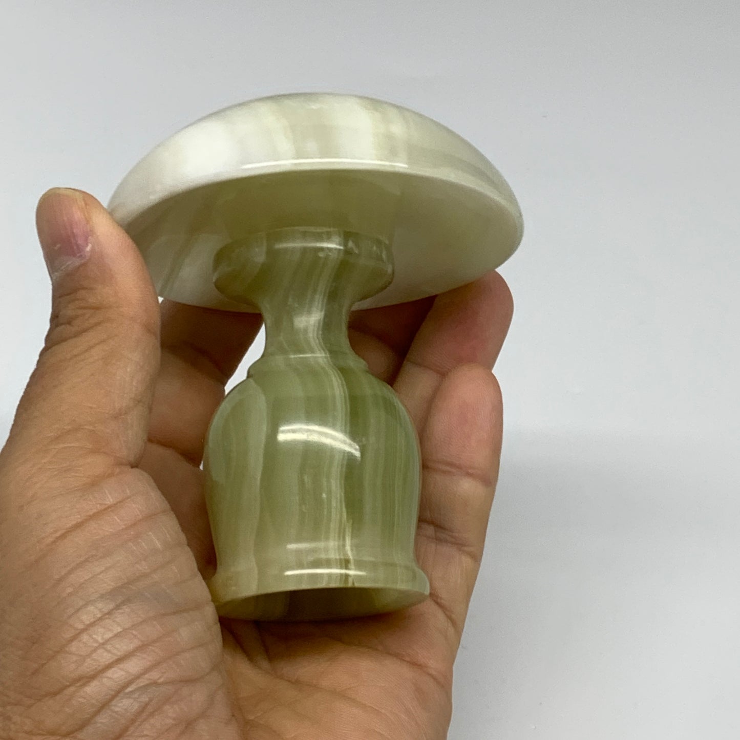 249g, 3.2"x1.4"x2.9", Natural Green Onyx Candle Holder Gemstone Carved, B32240