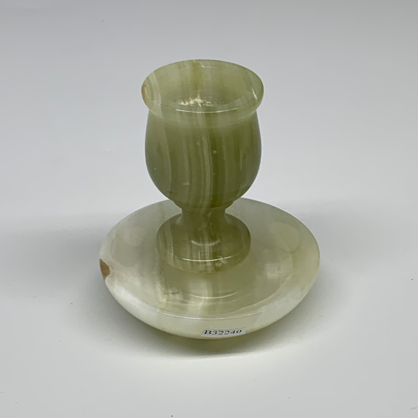 249g, 3.2"x1.4"x2.9", Natural Green Onyx Candle Holder Gemstone Carved, B32240