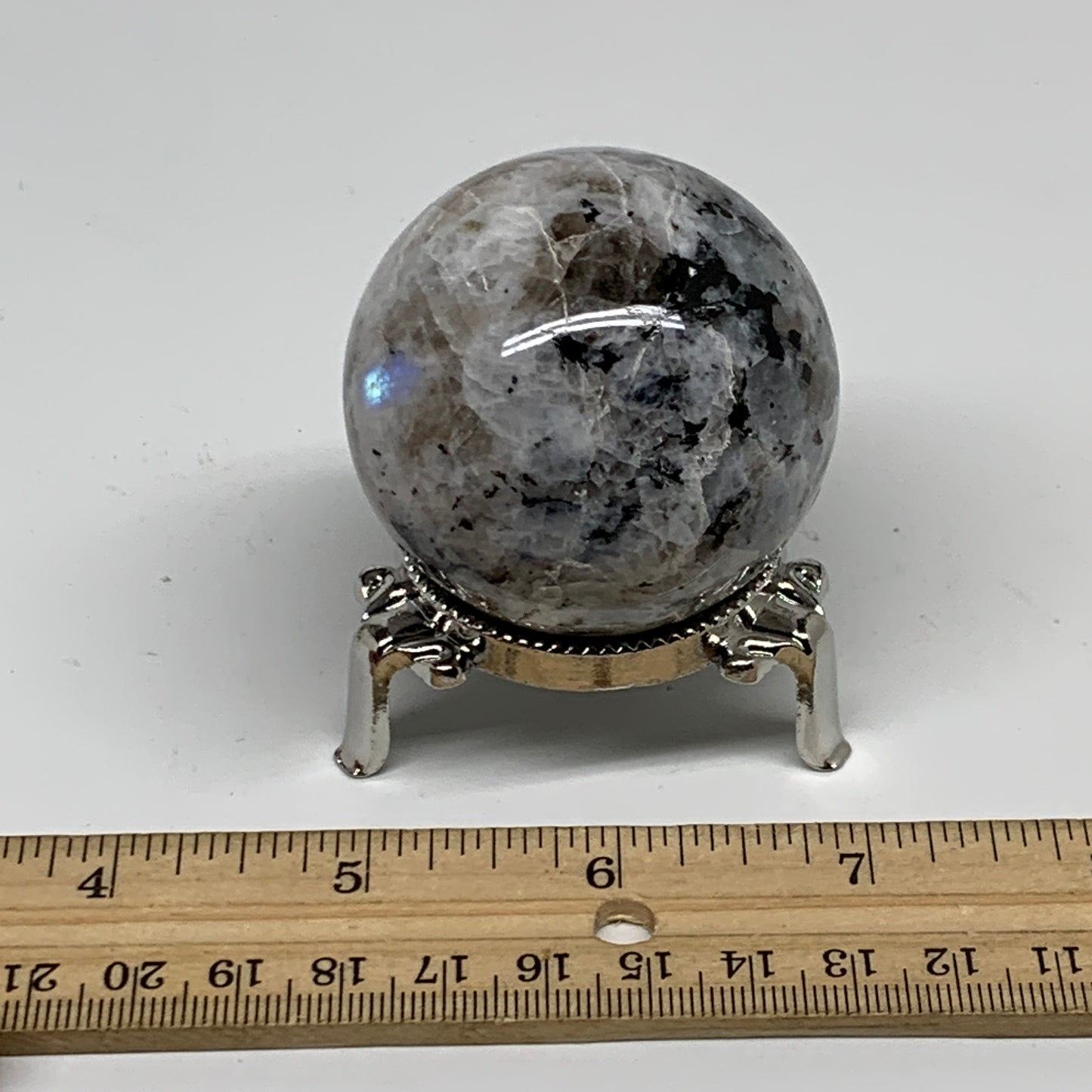 180g, 2"(50mm), Natural Rainbow Moonstone Sphere Ball Gemstone, B34254
