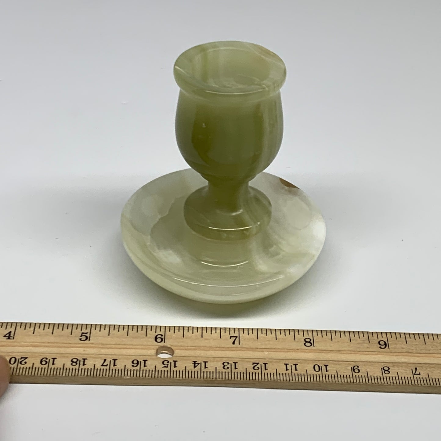 249g, 3.2"x1.4"x2.9", Natural Green Onyx Candle Holder Gemstone Carved, B32240