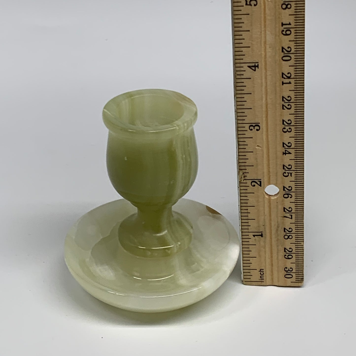 249g, 3.2"x1.4"x2.9", Natural Green Onyx Candle Holder Gemstone Carved, B32240