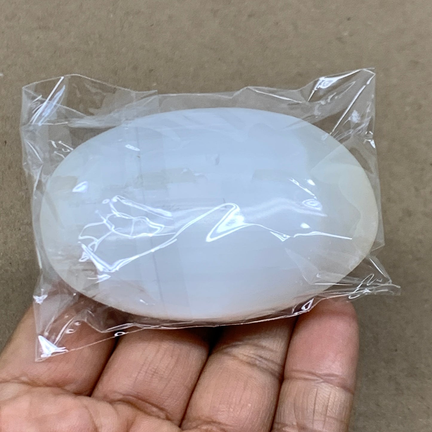 90g, 2.7"x1.8"x0.9", White Selenite Palmstone Crystal Pillow Reiki, B36348