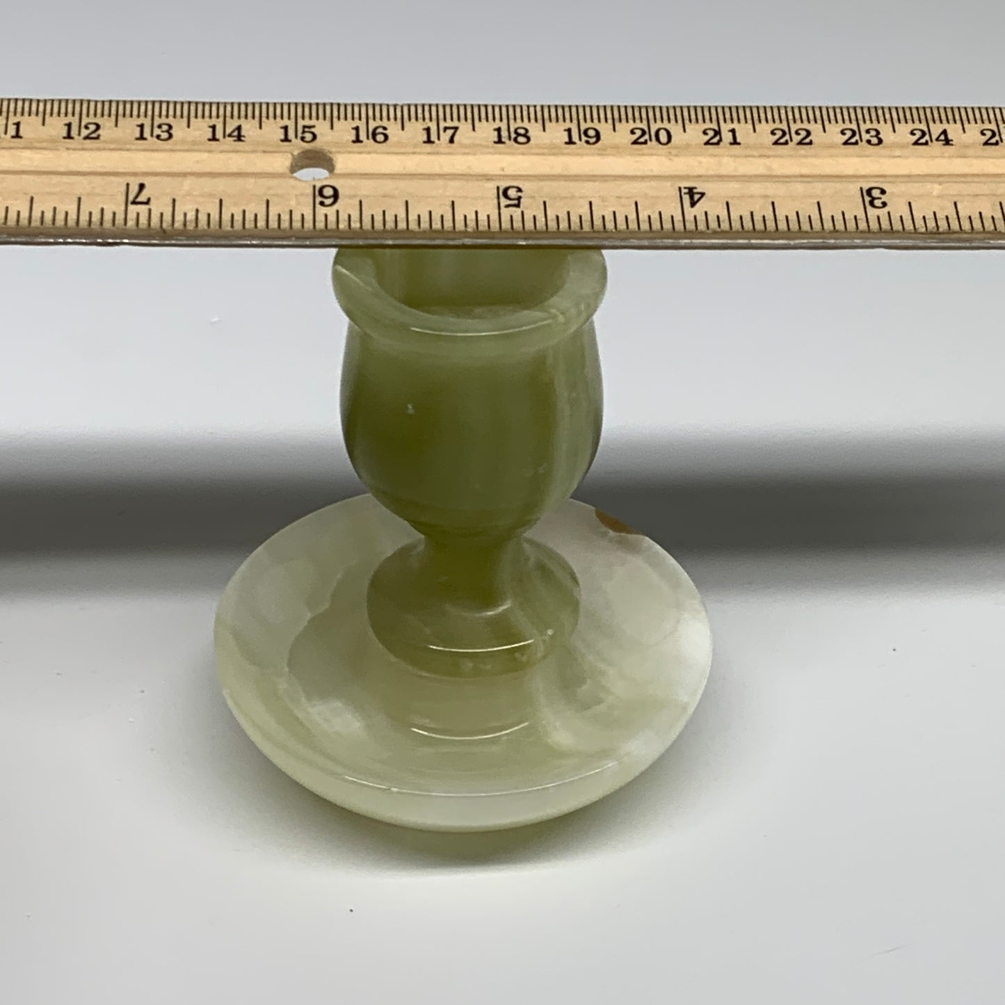 249g, 3.2"x1.4"x2.9", Natural Green Onyx Candle Holder Gemstone Carved, B32240