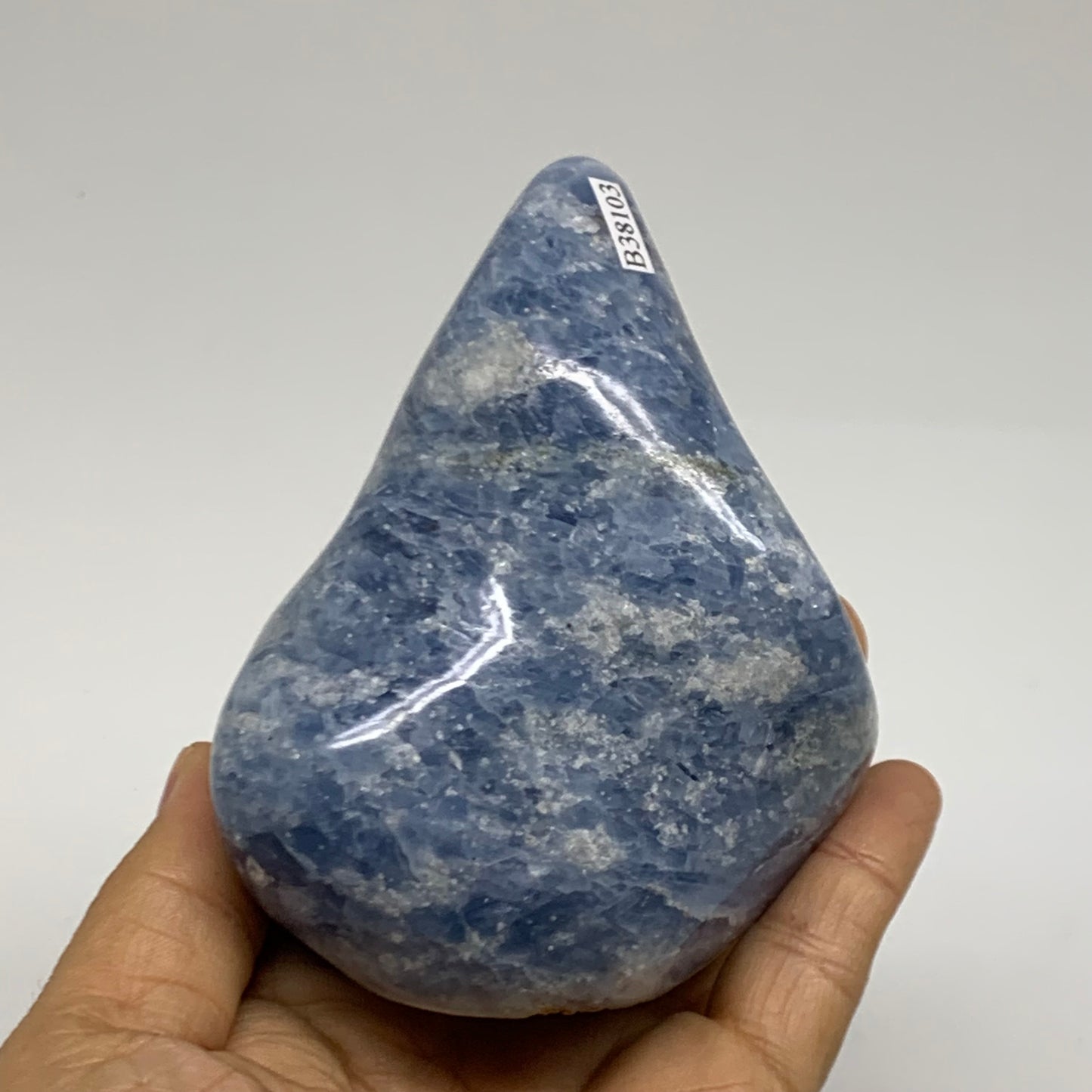 1.14 lbs, 4"x3.1"x2", Natural Blue Calcite Polished Freeform Stands, B38103