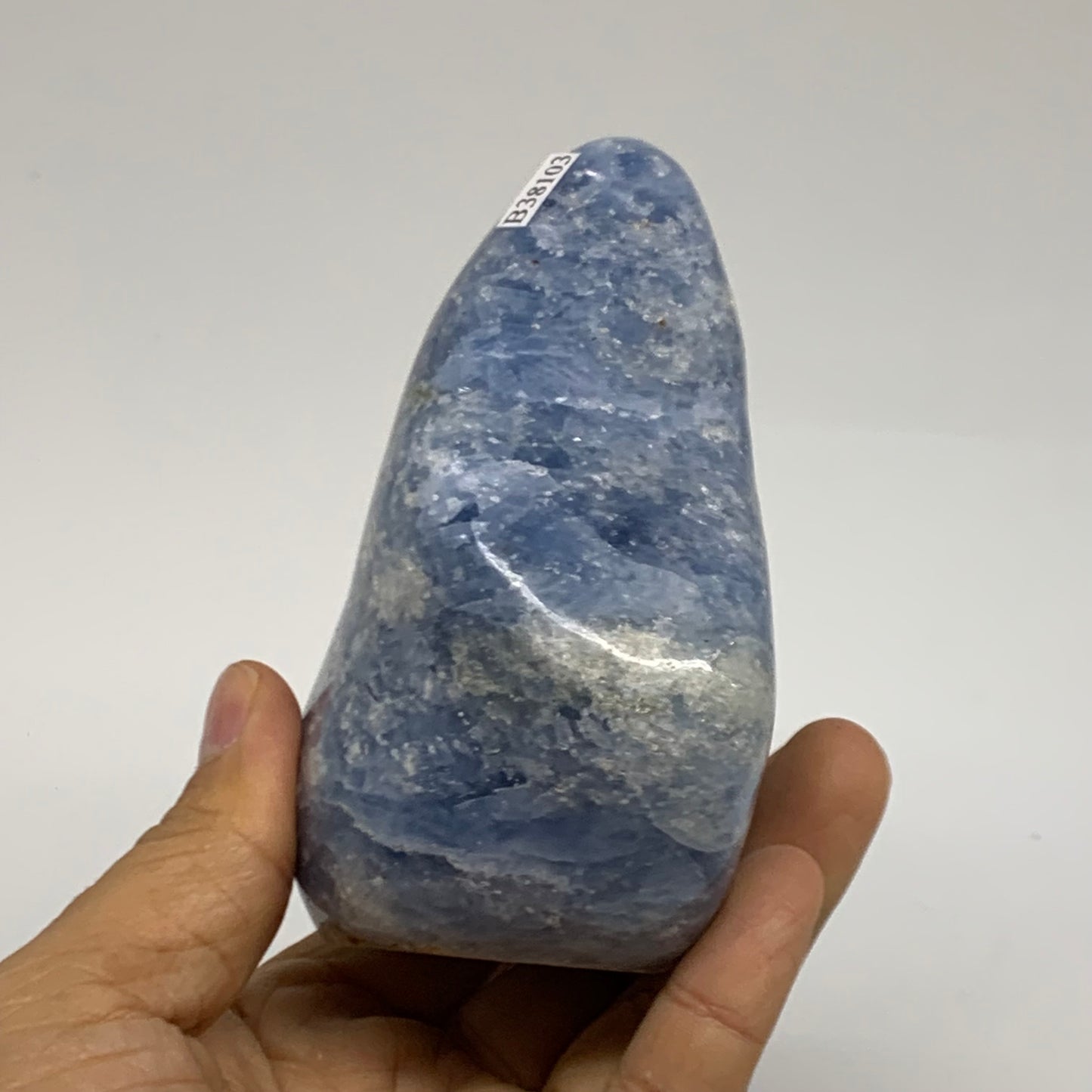 1.14 lbs, 4"x3.1"x2", Natural Blue Calcite Polished Freeform Stands, B38103