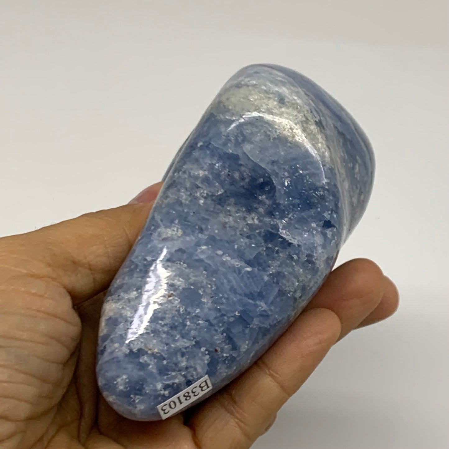 1.14 lbs, 4"x3.1"x2", Natural Blue Calcite Polished Freeform Stands, B38103