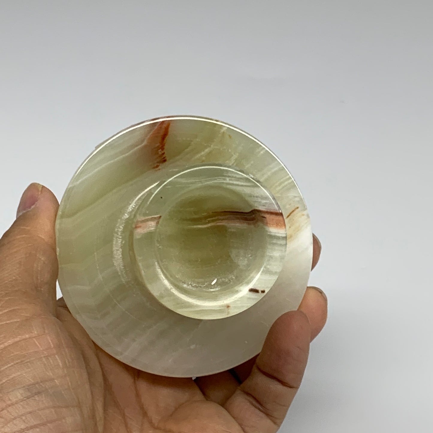 303g, 3.2"x1.5"x3", Natural Green Onyx Candle Holder Gemstone Carved, B32241