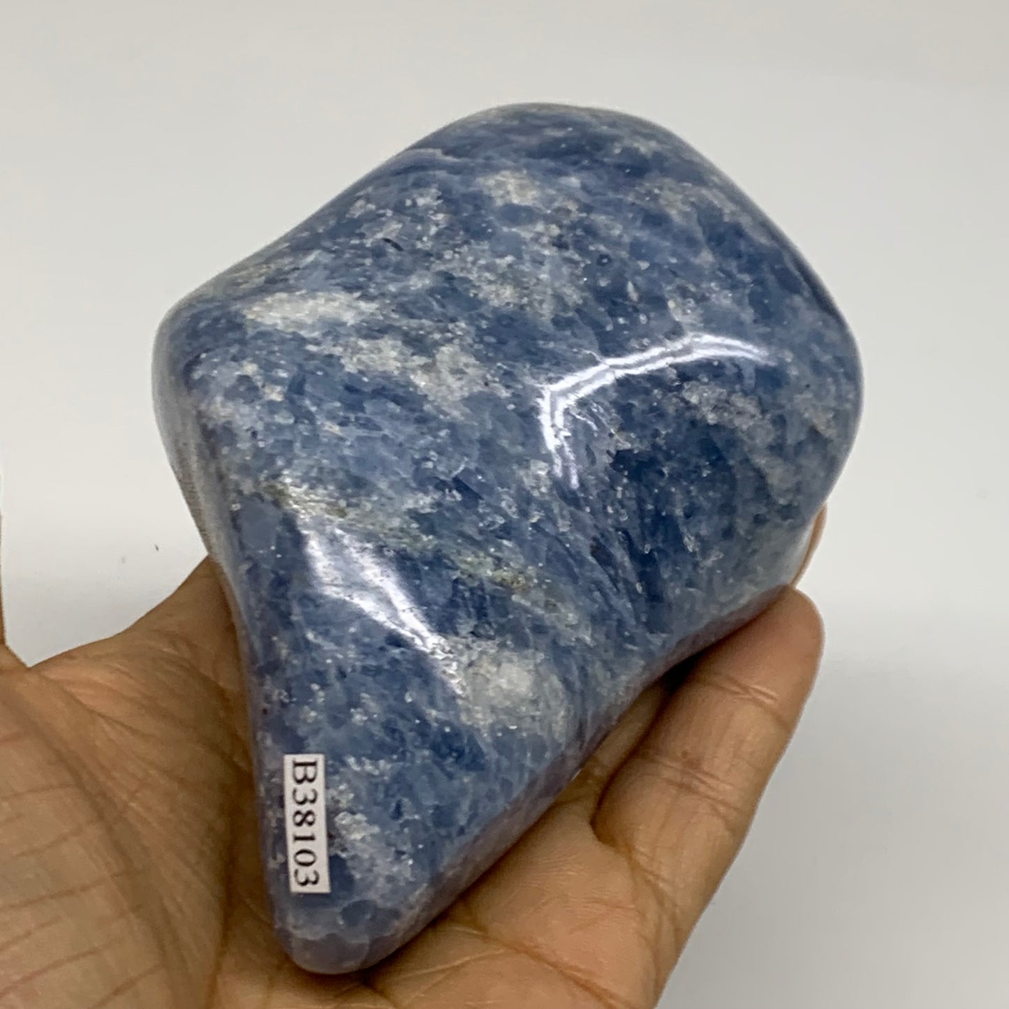1.14 lbs, 4"x3.1"x2", Natural Blue Calcite Polished Freeform Stands, B38103