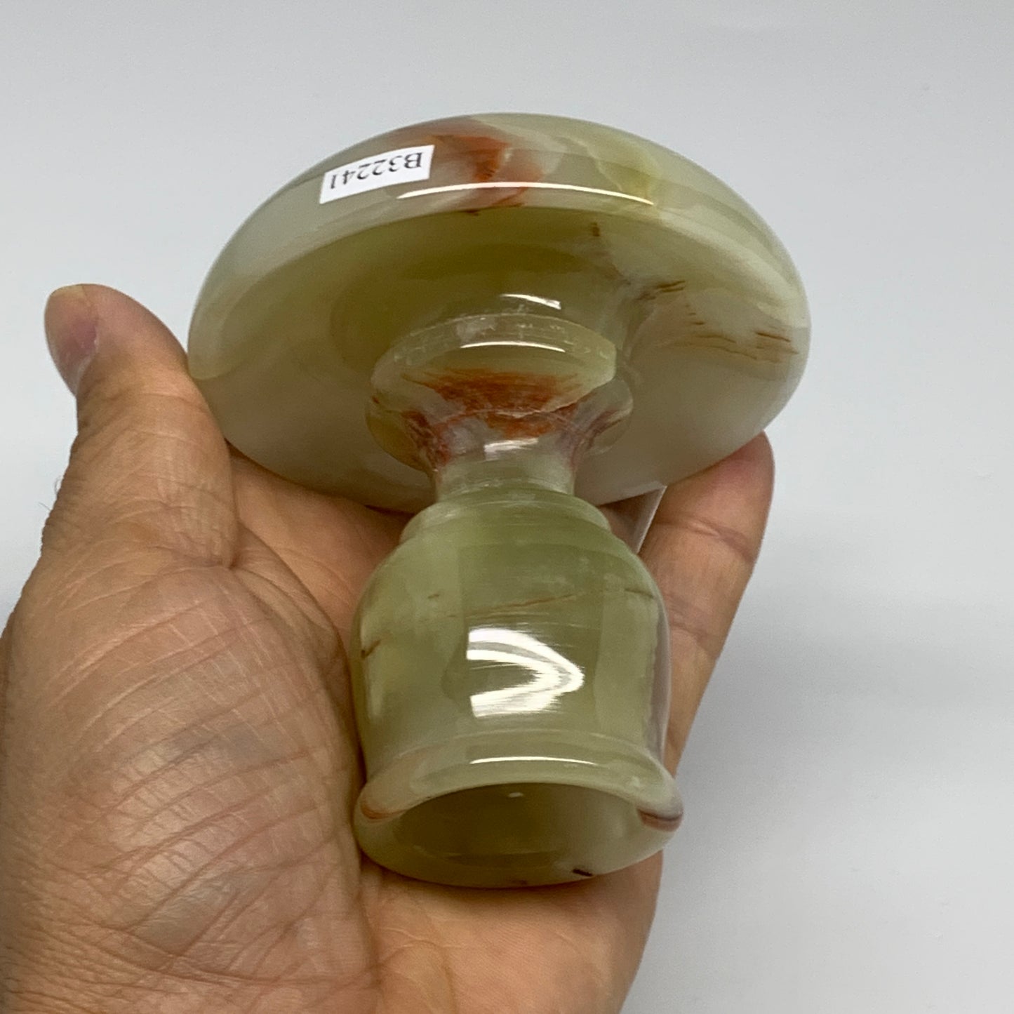 303g, 3.2"x1.5"x3", Natural Green Onyx Candle Holder Gemstone Carved, B32241