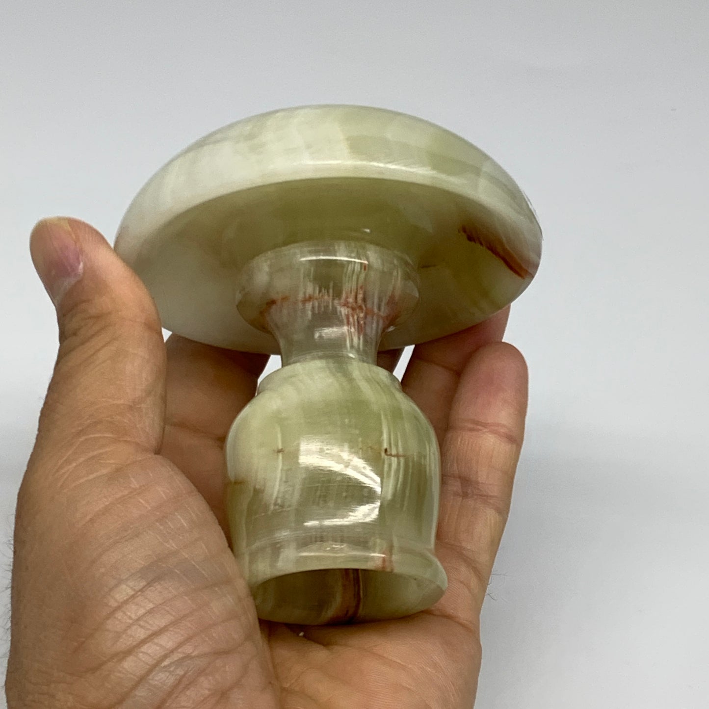 303g, 3.2"x1.5"x3", Natural Green Onyx Candle Holder Gemstone Carved, B32241