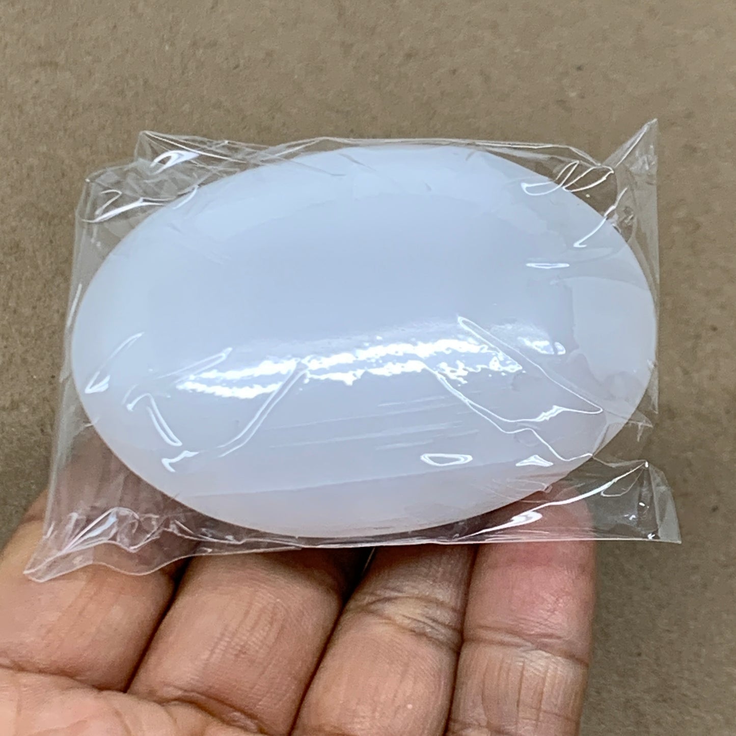 90g, 2.7"x1.9"x1", White Selenite Palmstone Crystal Pillow Reiki, B36349