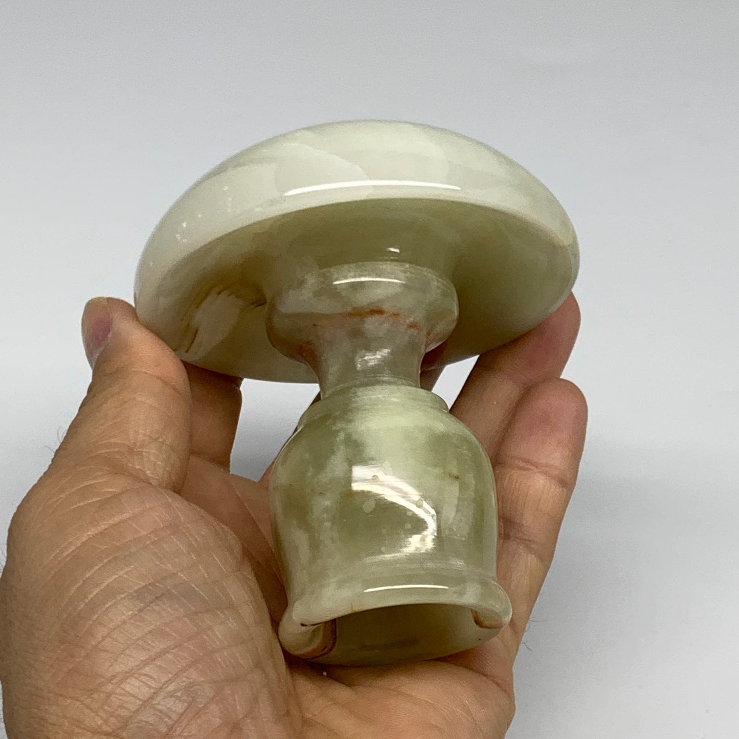 303g, 3.2"x1.5"x3", Natural Green Onyx Candle Holder Gemstone Carved, B32241