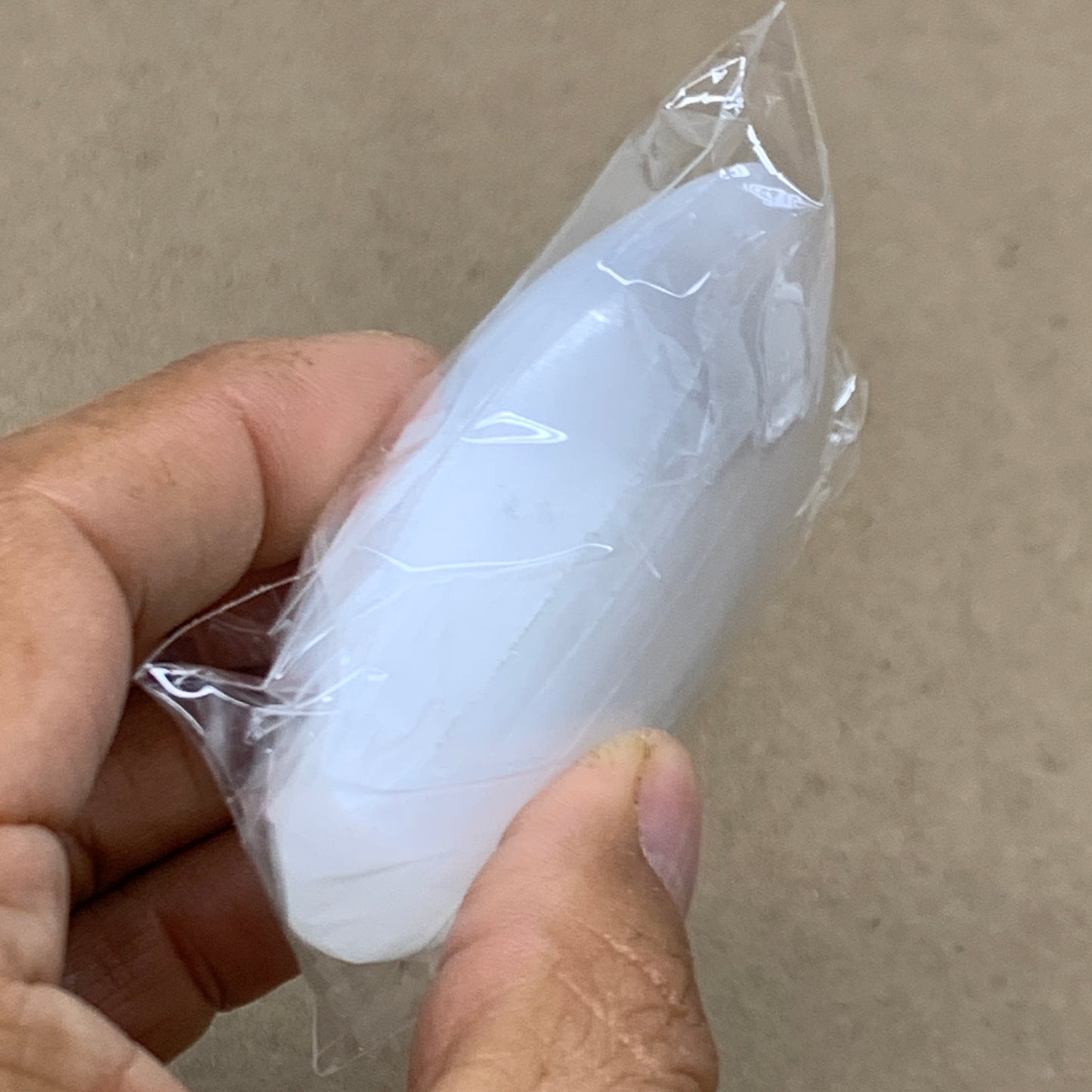 90g, 2.7"x1.9"x1", White Selenite Palmstone Crystal Pillow Reiki, B36349