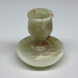 303g, 3.2"x1.5"x3", Natural Green Onyx Candle Holder Gemstone Carved, B32241