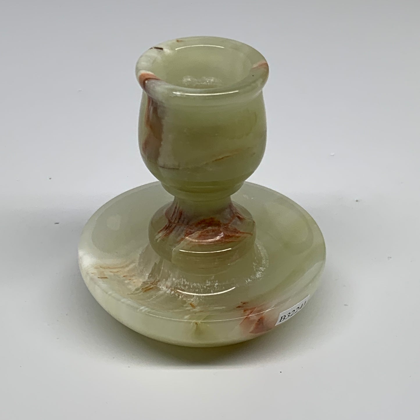 303g, 3.2"x1.5"x3", Natural Green Onyx Candle Holder Gemstone Carved, B32241