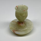 303g, 3.2"x1.5"x3", Natural Green Onyx Candle Holder Gemstone Carved, B32241