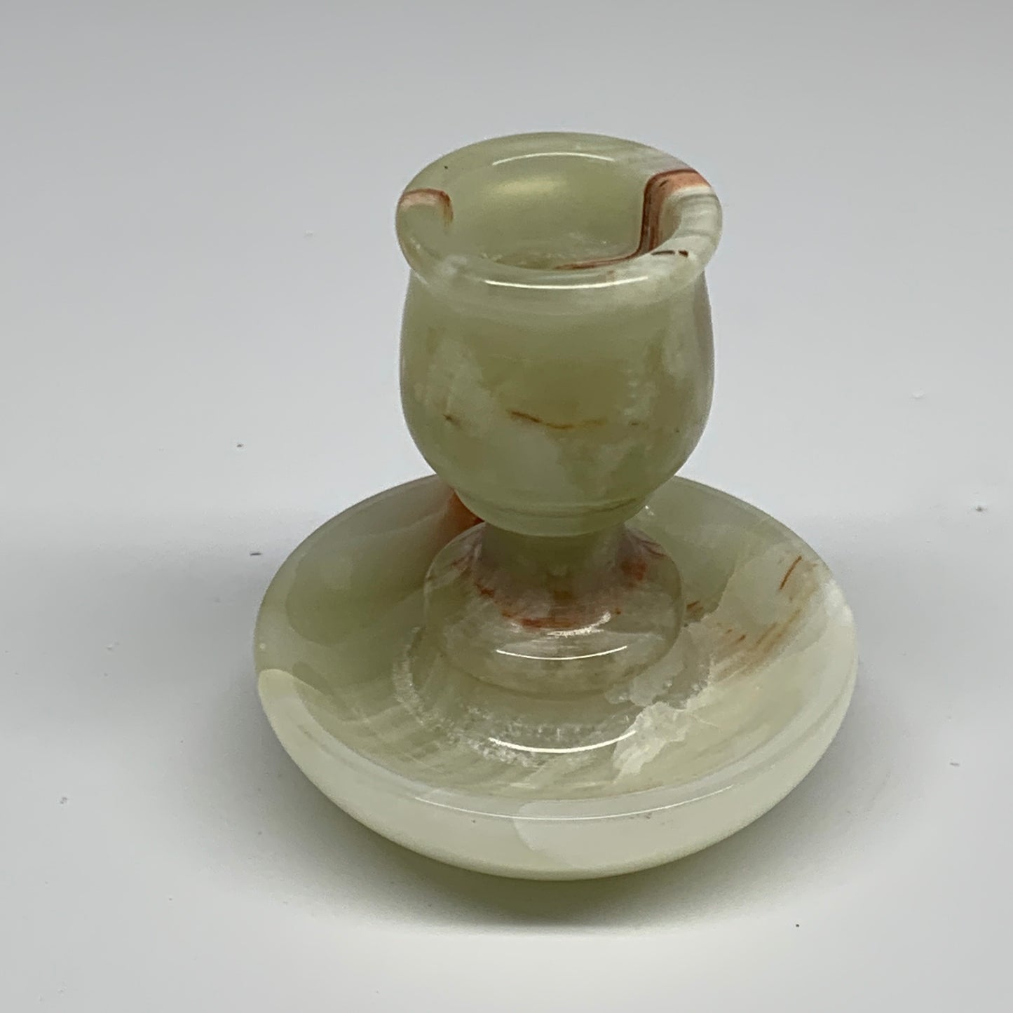 303g, 3.2"x1.5"x3", Natural Green Onyx Candle Holder Gemstone Carved, B32241