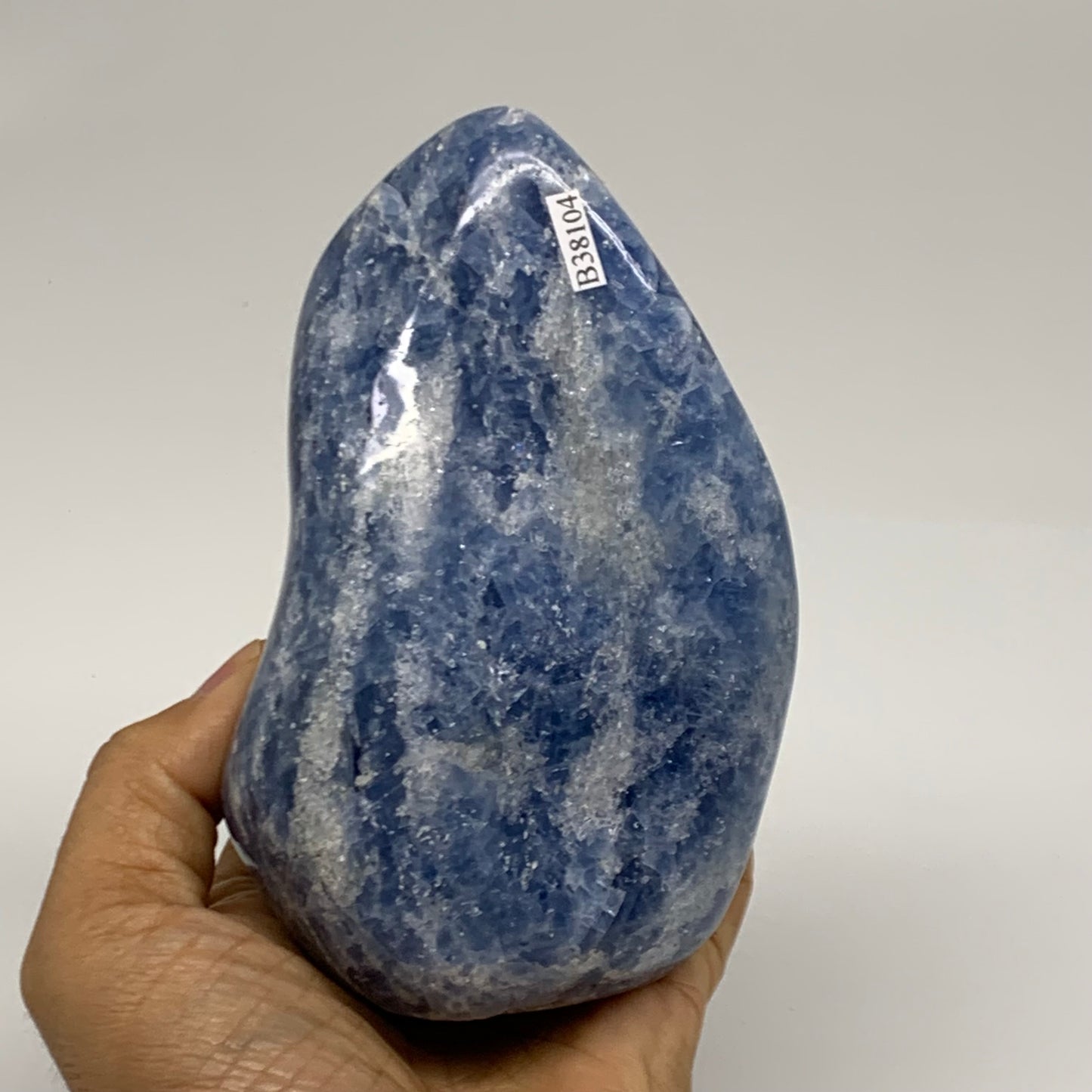 1.58 lbs, 5"x3"x2.2", Natural Blue Calcite Polished Freeform Stands, B38104