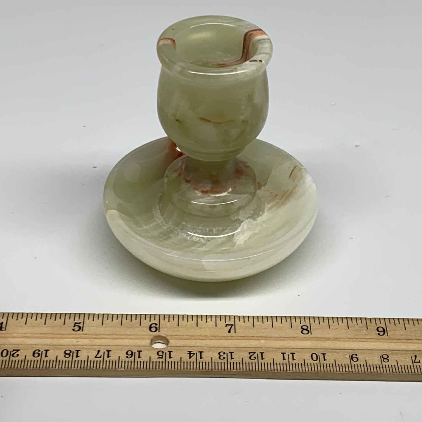 303g, 3.2"x1.5"x3", Natural Green Onyx Candle Holder Gemstone Carved, B32241