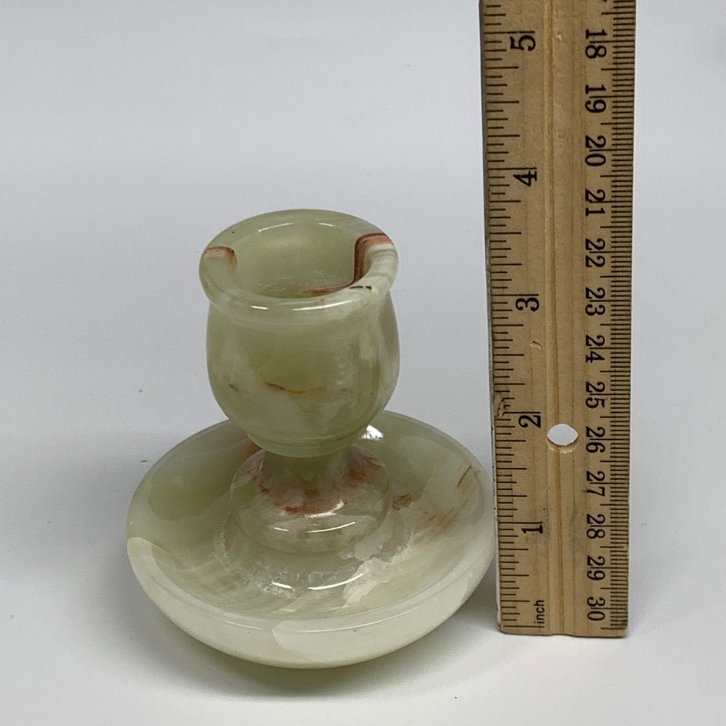 303g, 3.2"x1.5"x3", Natural Green Onyx Candle Holder Gemstone Carved, B32241