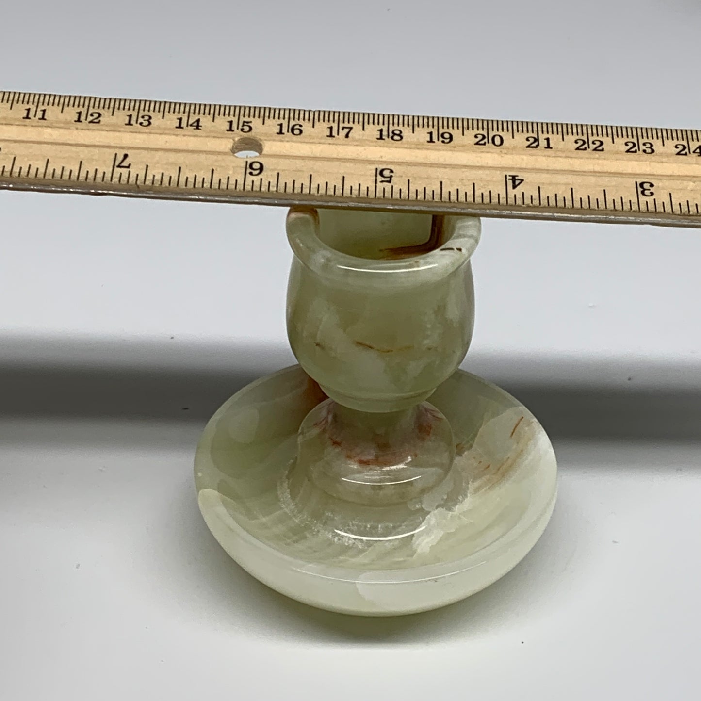 303g, 3.2"x1.5"x3", Natural Green Onyx Candle Holder Gemstone Carved, B32241