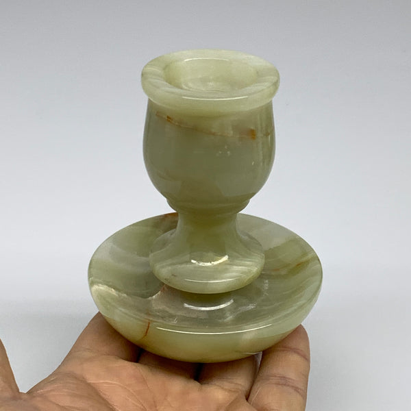 286g, 3.3"x1.5"x2.8", Natural Green Onyx Candle Holder Gemstone Carved, B32242