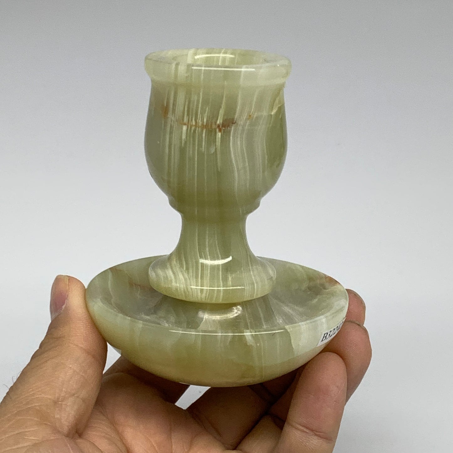 286g, 3.3"x1.5"x2.8", Natural Green Onyx Candle Holder Gemstone Carved, B32242