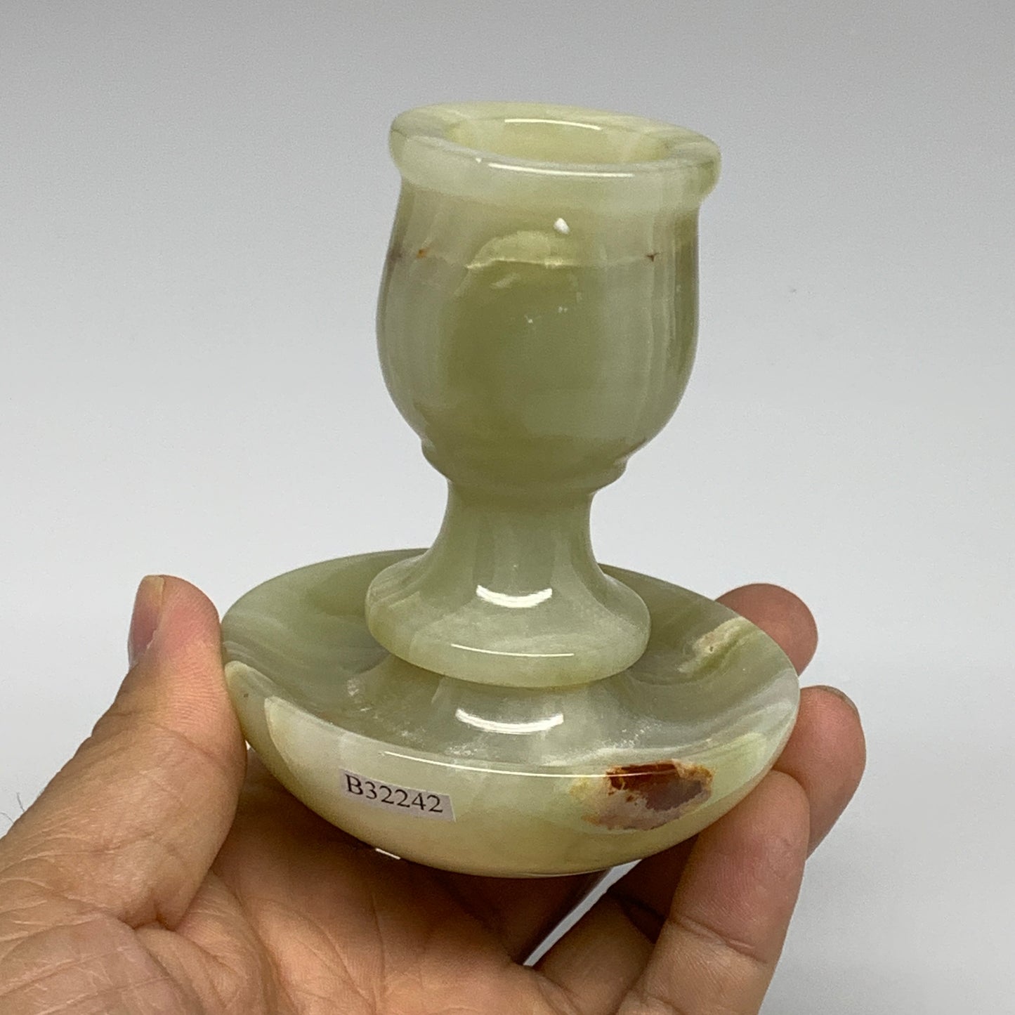 286g, 3.3"x1.5"x2.8", Natural Green Onyx Candle Holder Gemstone Carved, B32242