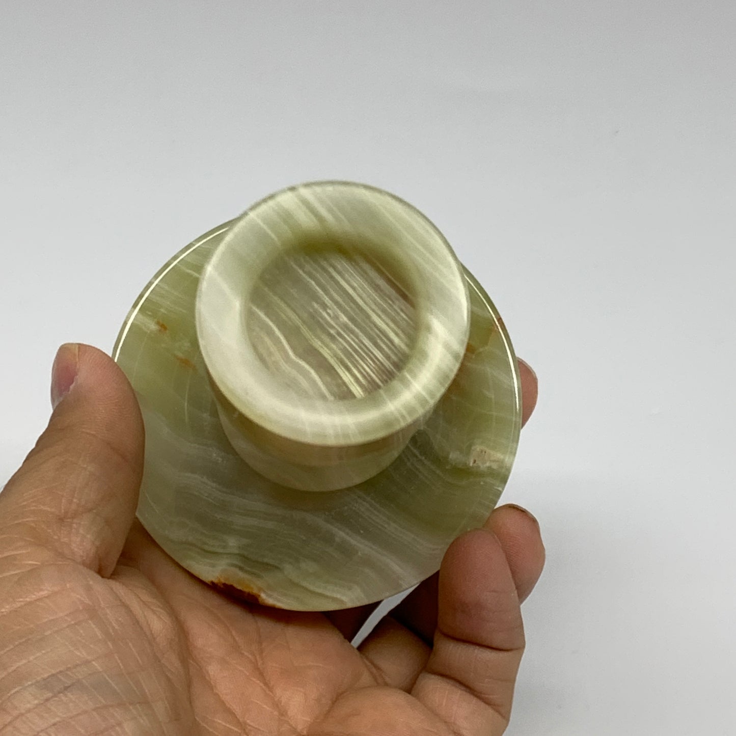 286g, 3.3"x1.5"x2.8", Natural Green Onyx Candle Holder Gemstone Carved, B32242