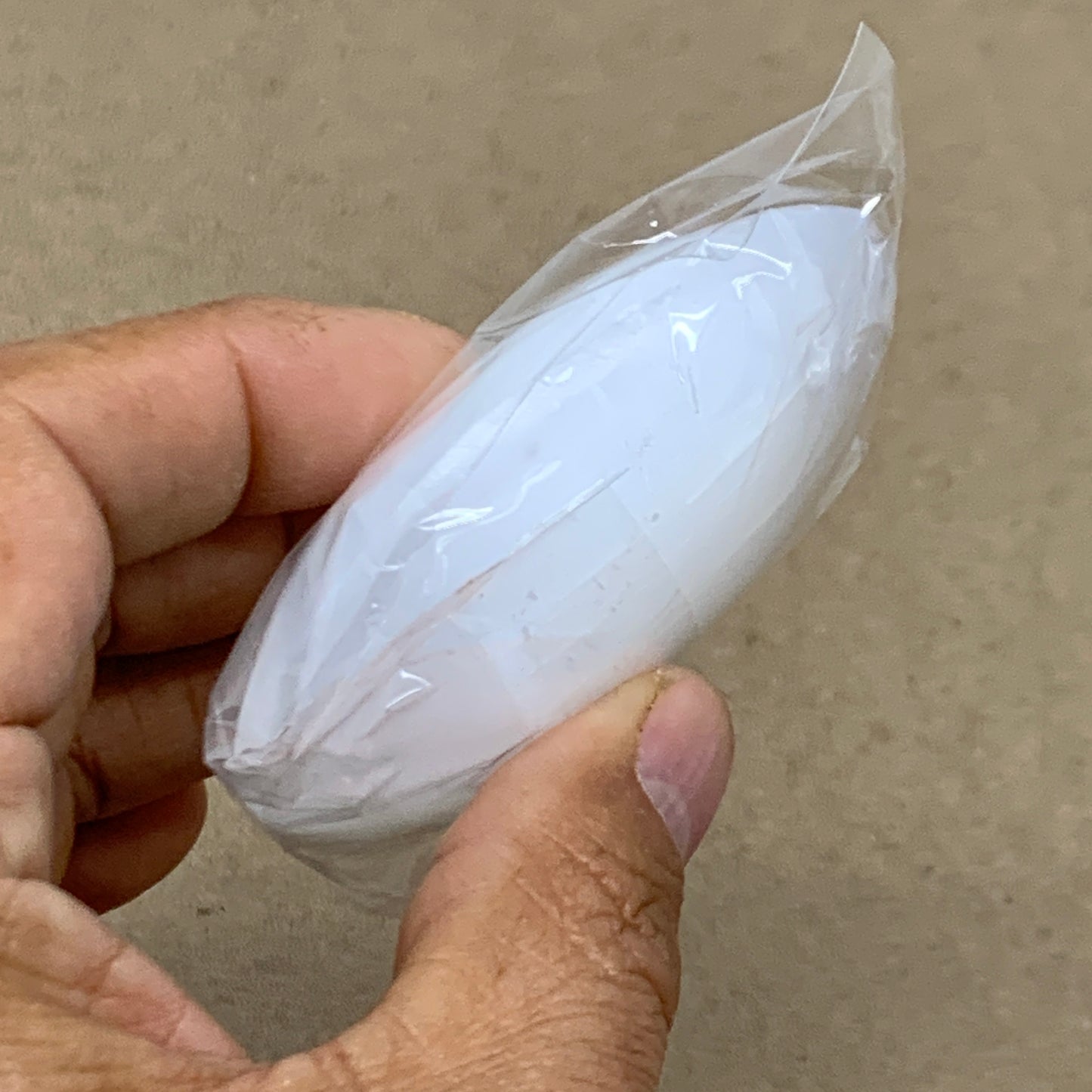 87g, 2.7"x1.9"x0.9", White Selenite Palmstone Crystal Pillow Reiki, B36350