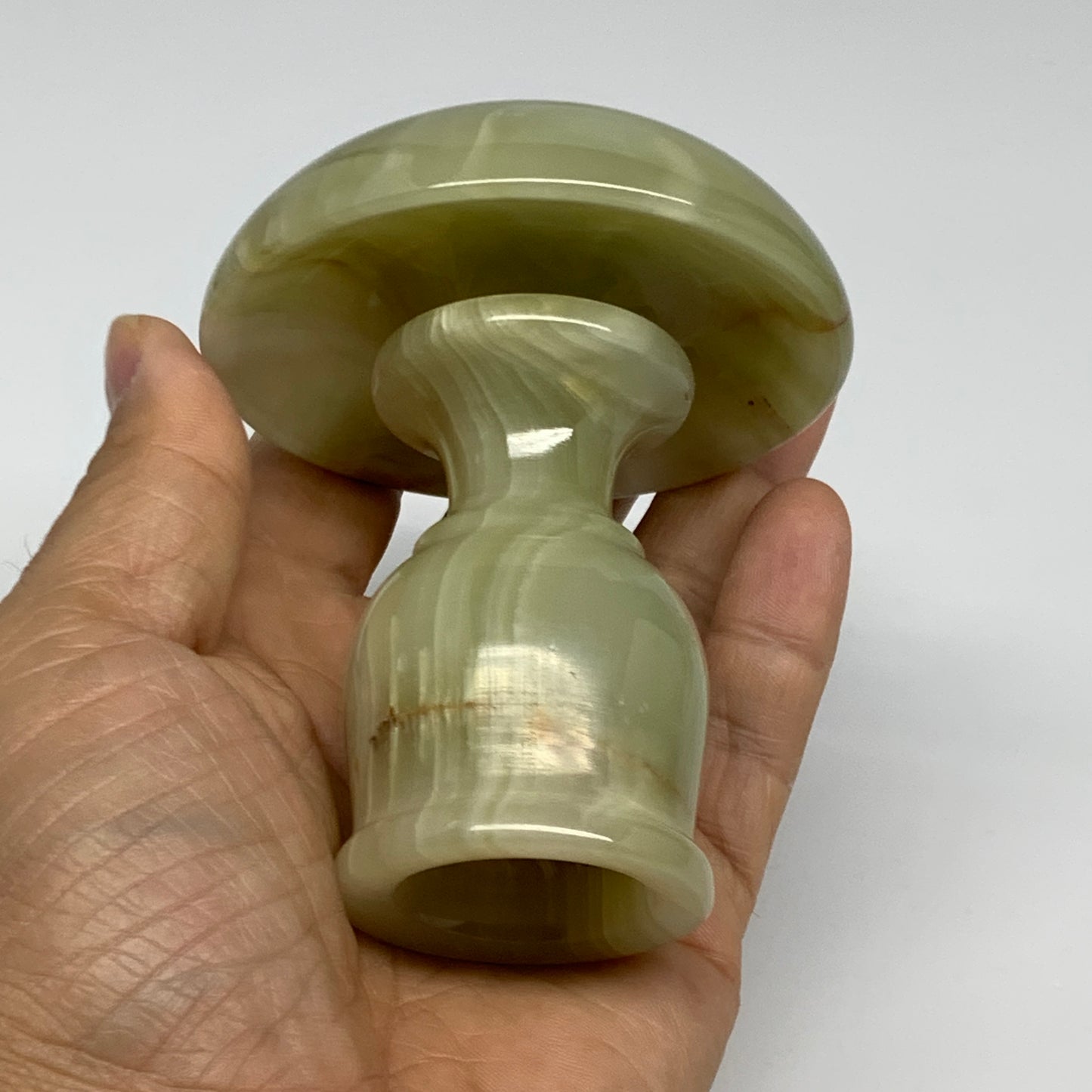 286g, 3.3"x1.5"x2.8", Natural Green Onyx Candle Holder Gemstone Carved, B32242