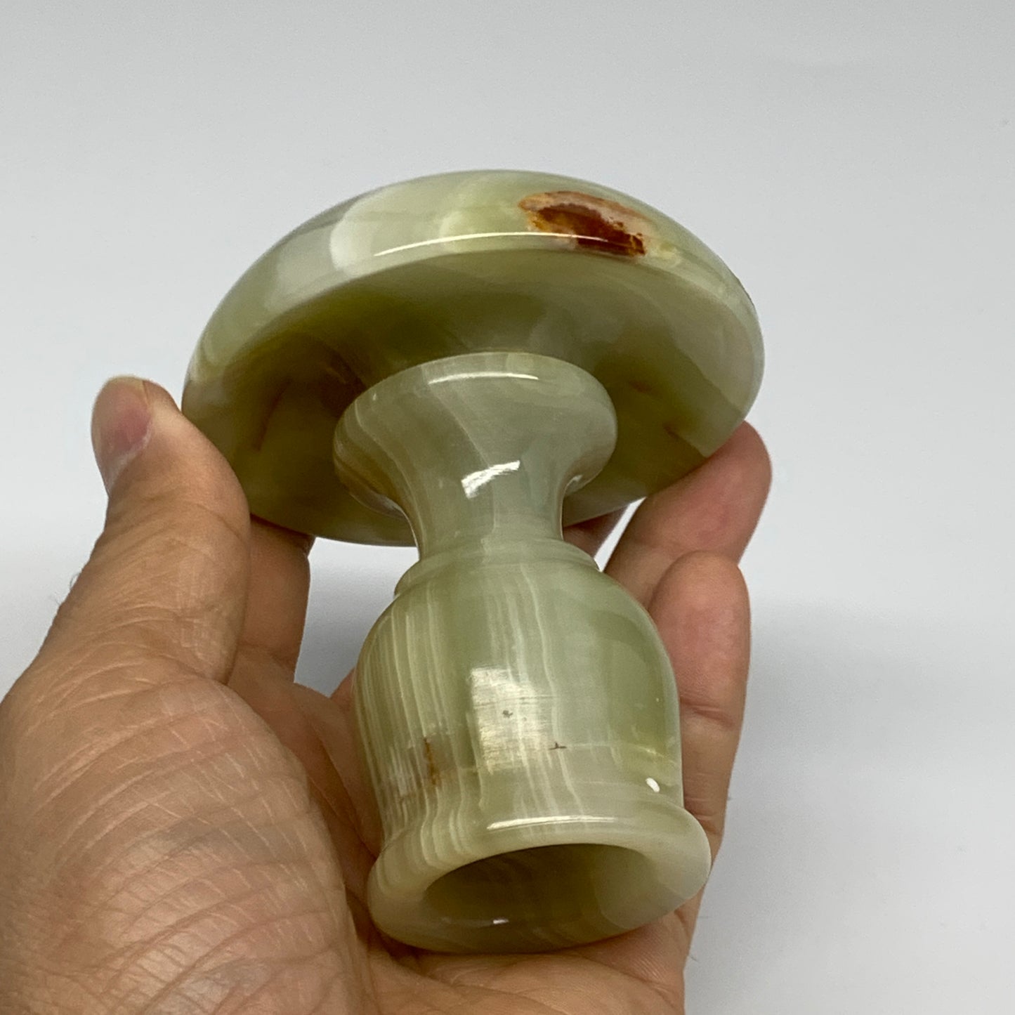 286g, 3.3"x1.5"x2.8", Natural Green Onyx Candle Holder Gemstone Carved, B32242