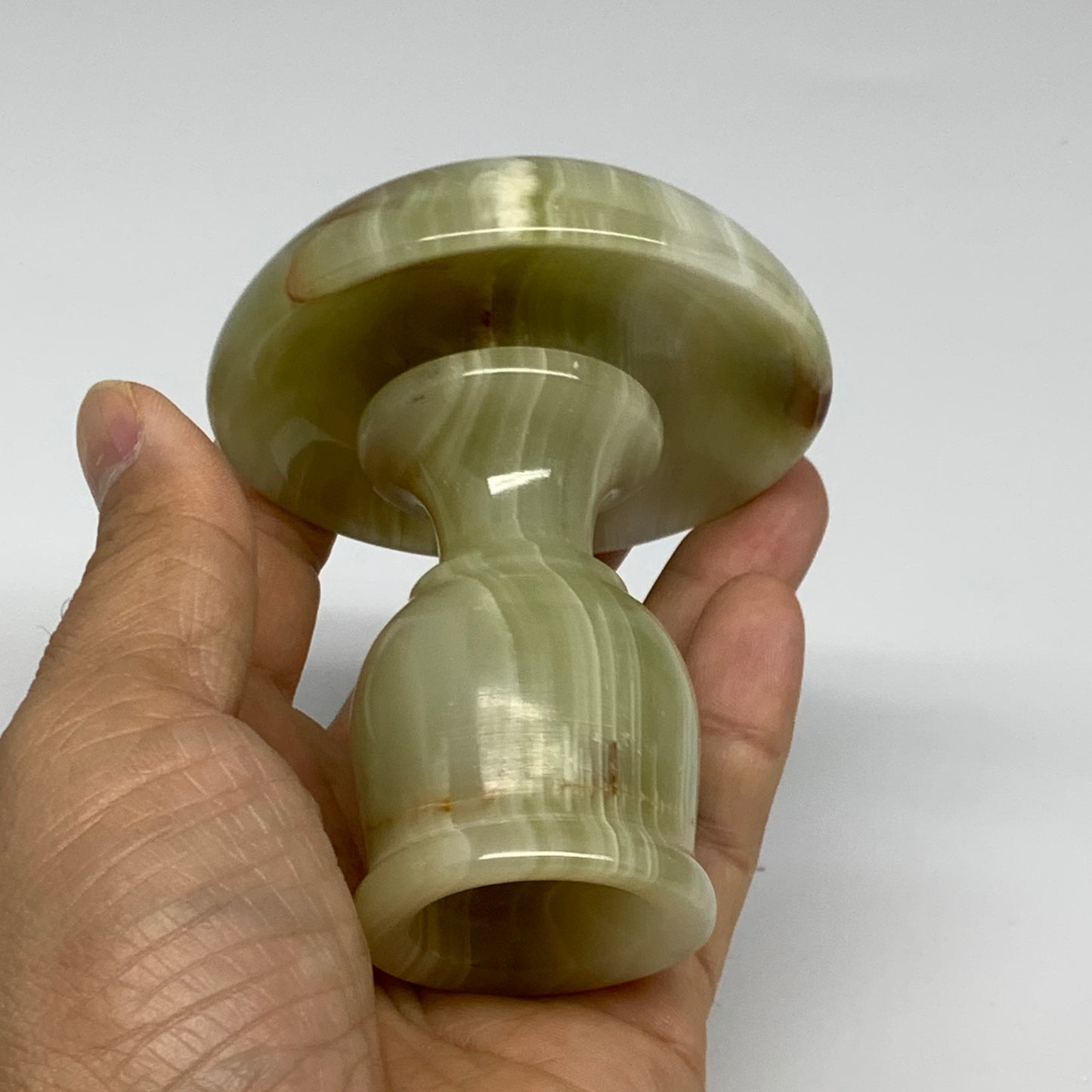 286g, 3.3"x1.5"x2.8", Natural Green Onyx Candle Holder Gemstone Carved, B32242