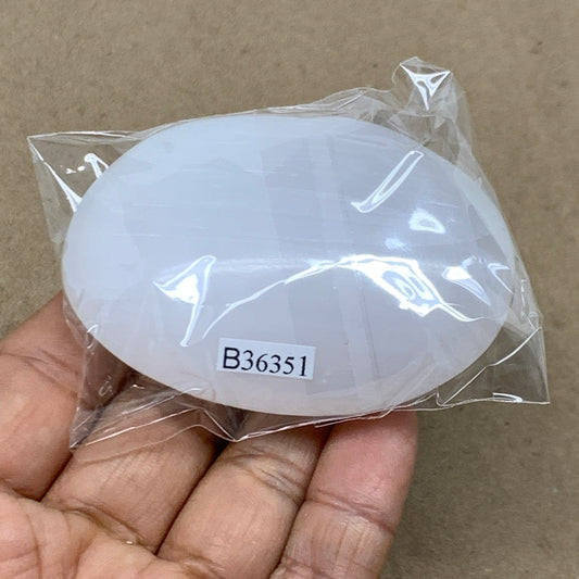 93g, 2.7"x1.9"x1", White Selenite Palmstone Crystal Pillow Reiki, B36351