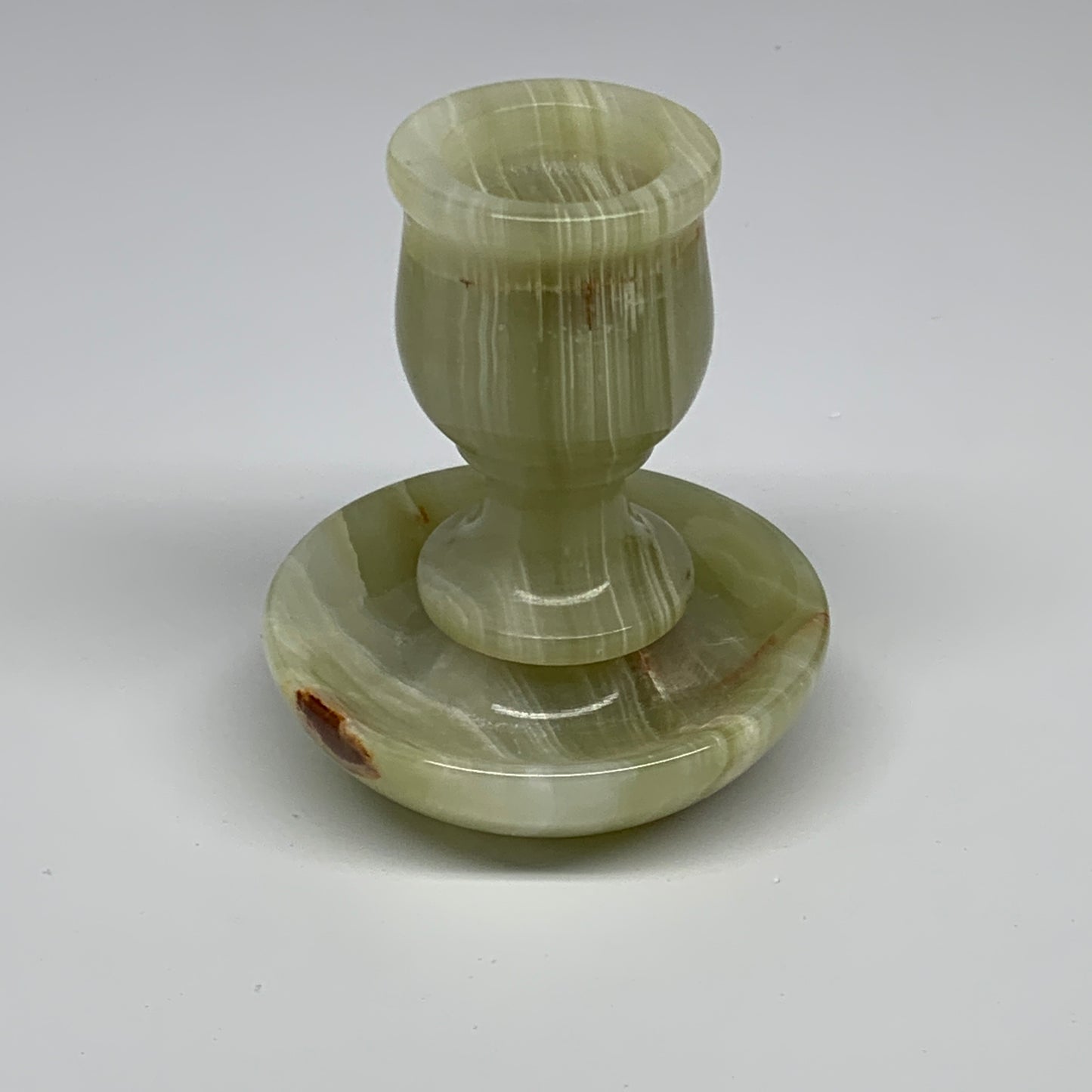 286g, 3.3"x1.5"x2.8", Natural Green Onyx Candle Holder Gemstone Carved, B32242