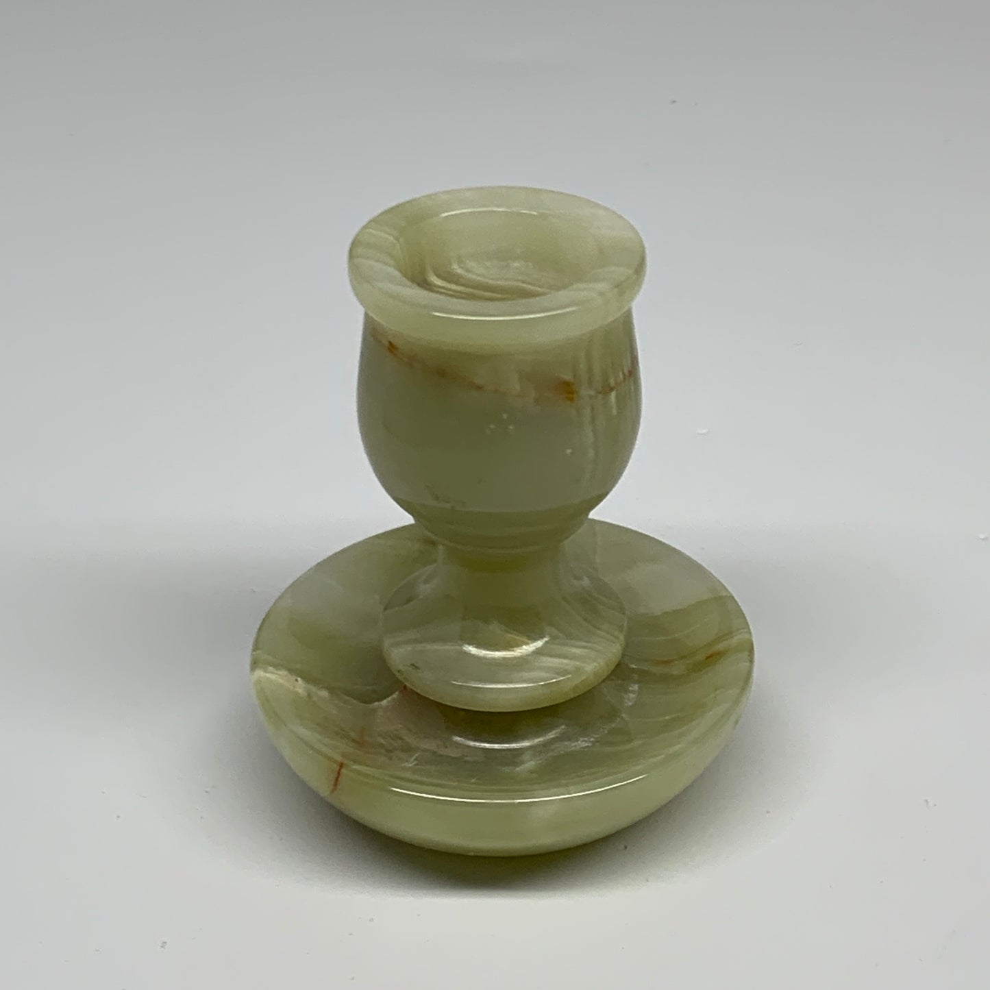 286g, 3.3"x1.5"x2.8", Natural Green Onyx Candle Holder Gemstone Carved, B32242
