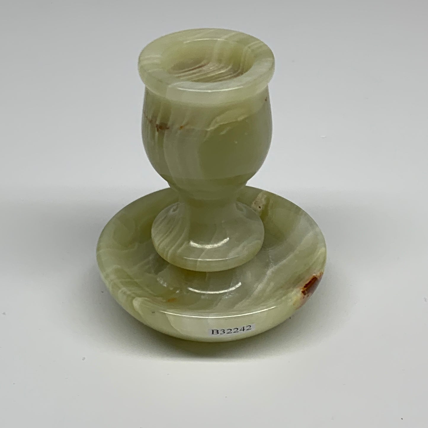 286g, 3.3"x1.5"x2.8", Natural Green Onyx Candle Holder Gemstone Carved, B32242