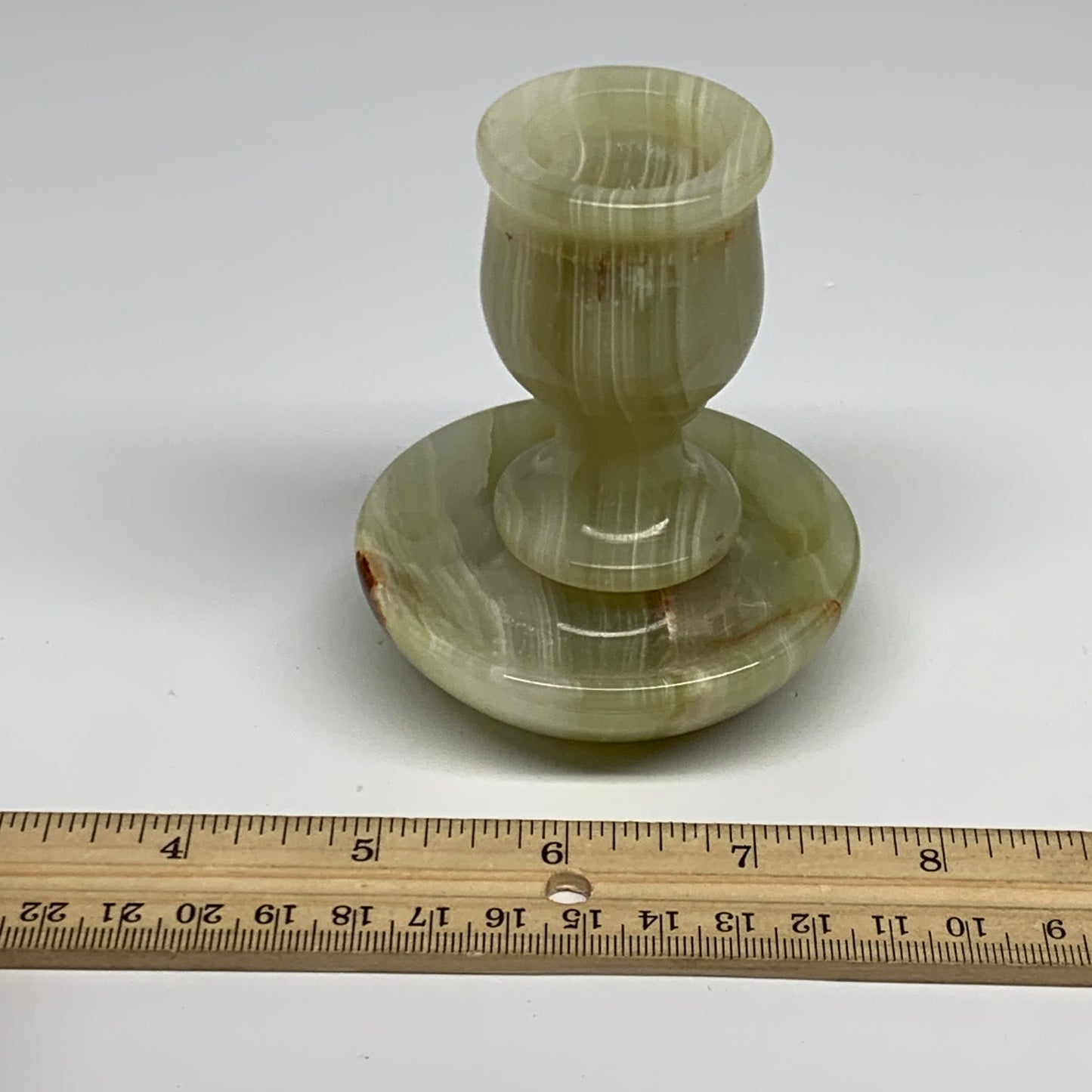 286g, 3.3"x1.5"x2.8", Natural Green Onyx Candle Holder Gemstone Carved, B32242