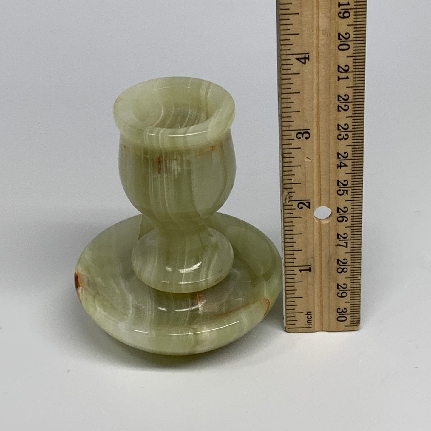 286g, 3.3"x1.5"x2.8", Natural Green Onyx Candle Holder Gemstone Carved, B32242