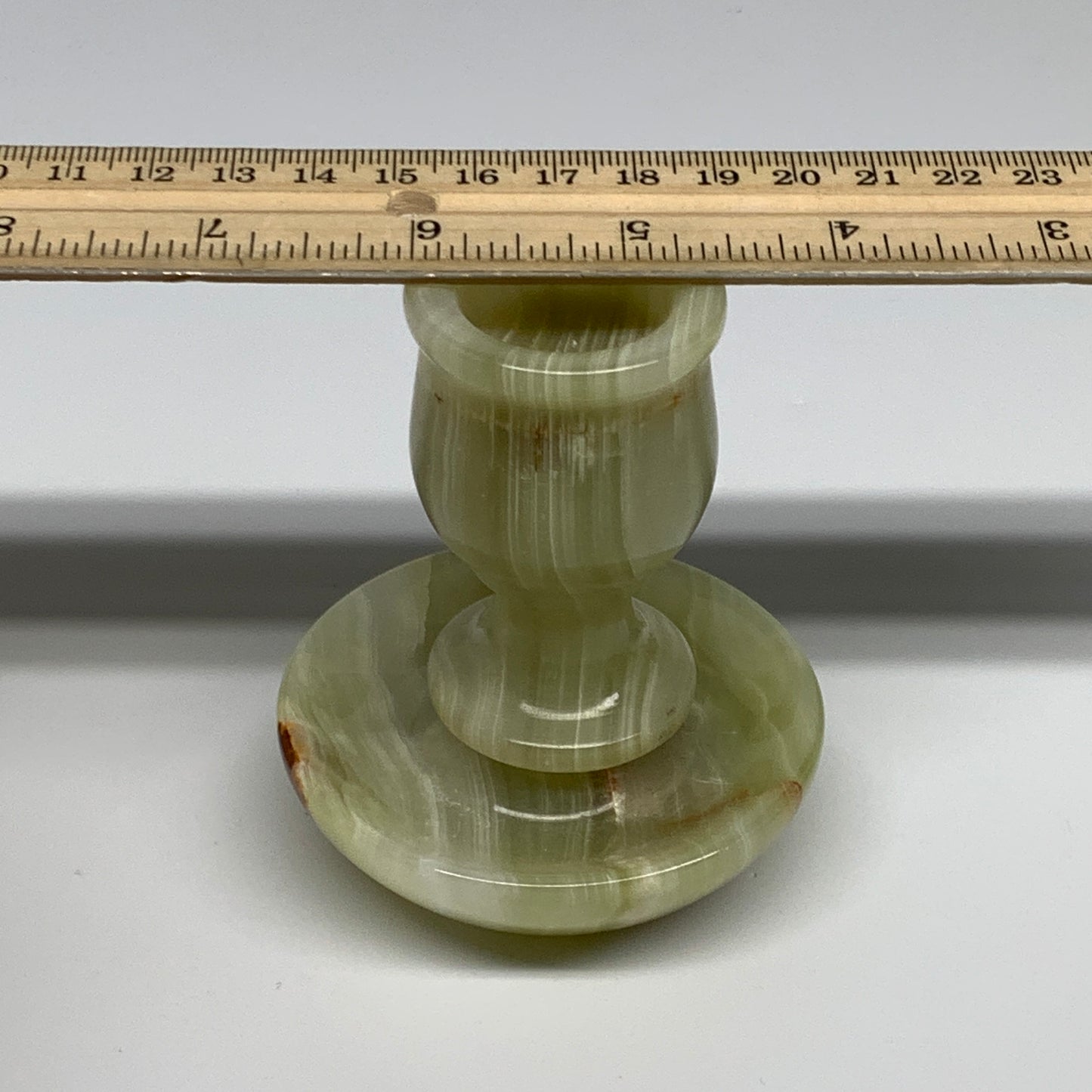 286g, 3.3"x1.5"x2.8", Natural Green Onyx Candle Holder Gemstone Carved, B32242