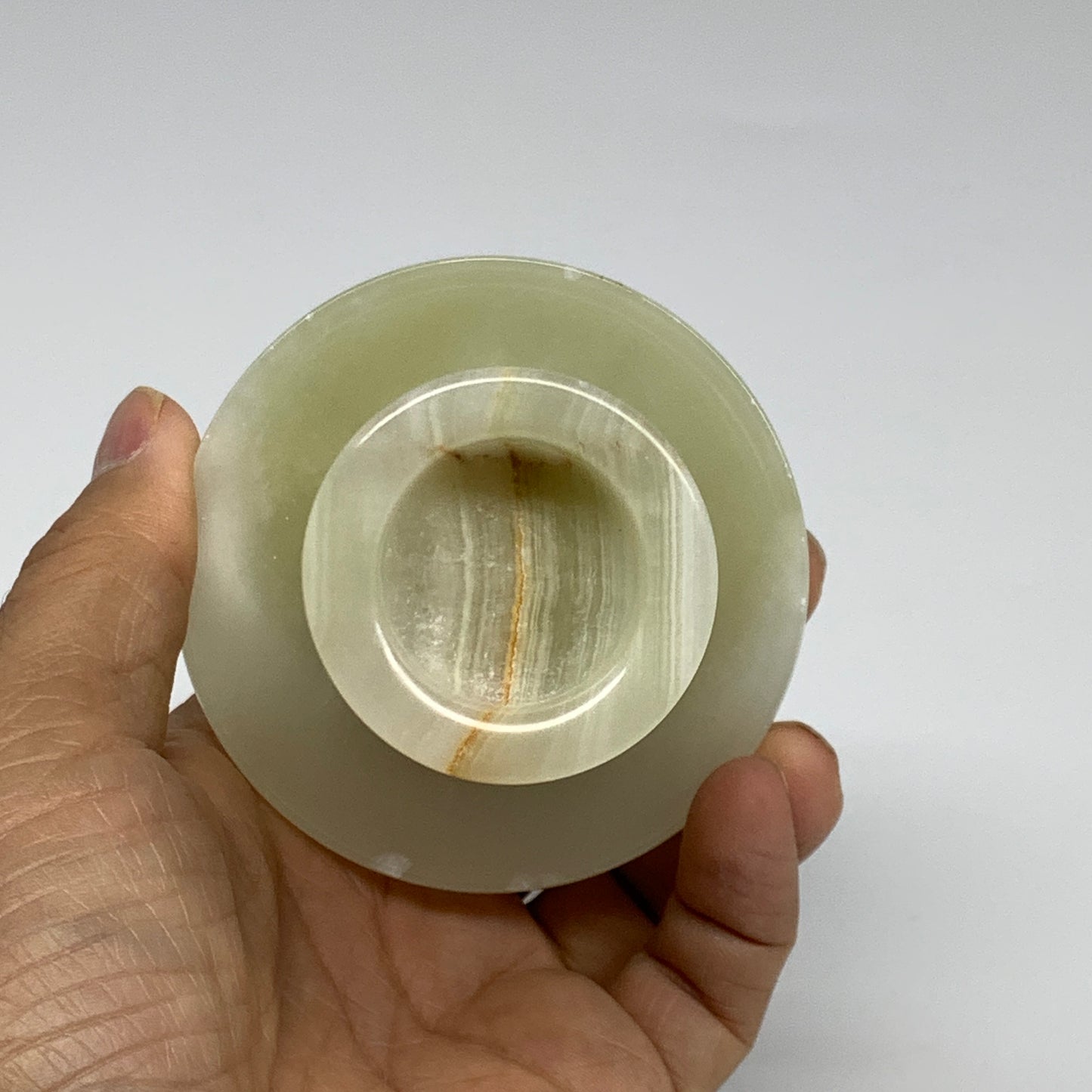 291g, 3.3"x1.5"x2.9", Natural Green Onyx Candle Holder Gemstone Carved, B32243