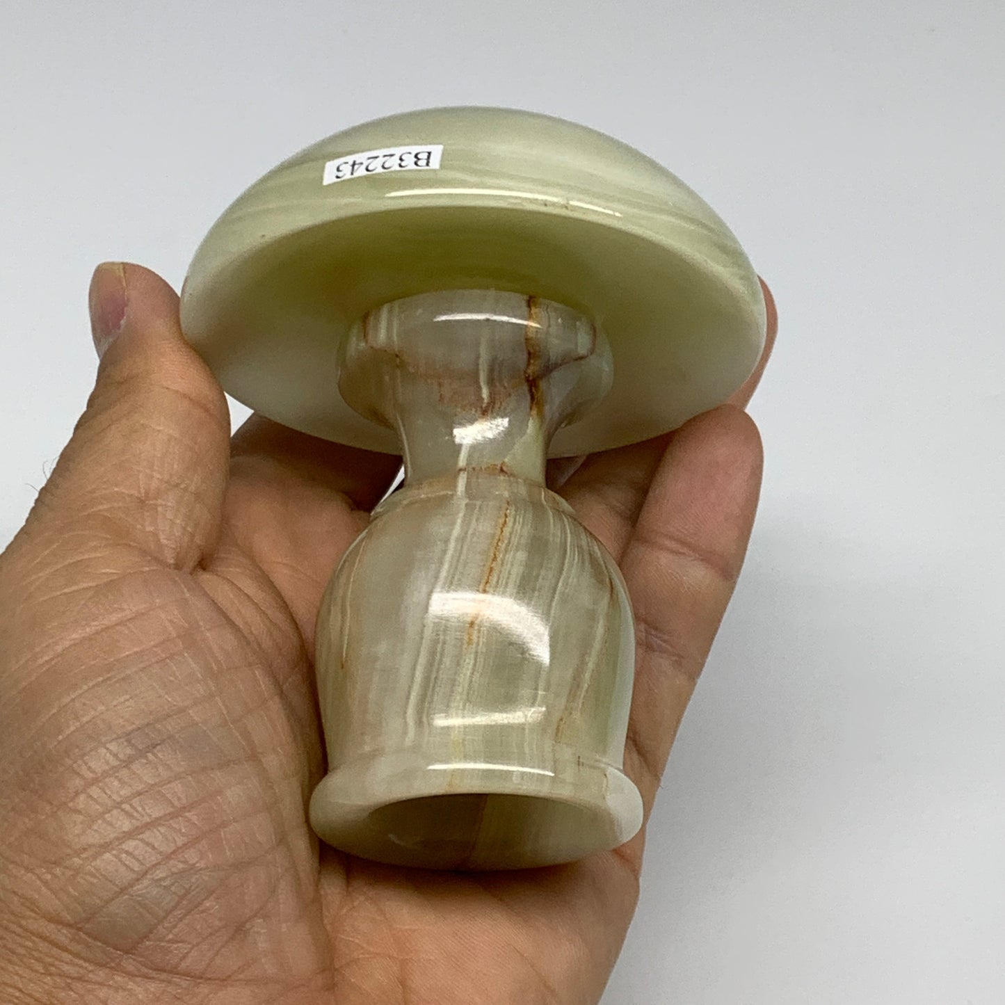 291g, 3.3"x1.5"x2.9", Natural Green Onyx Candle Holder Gemstone Carved, B32243