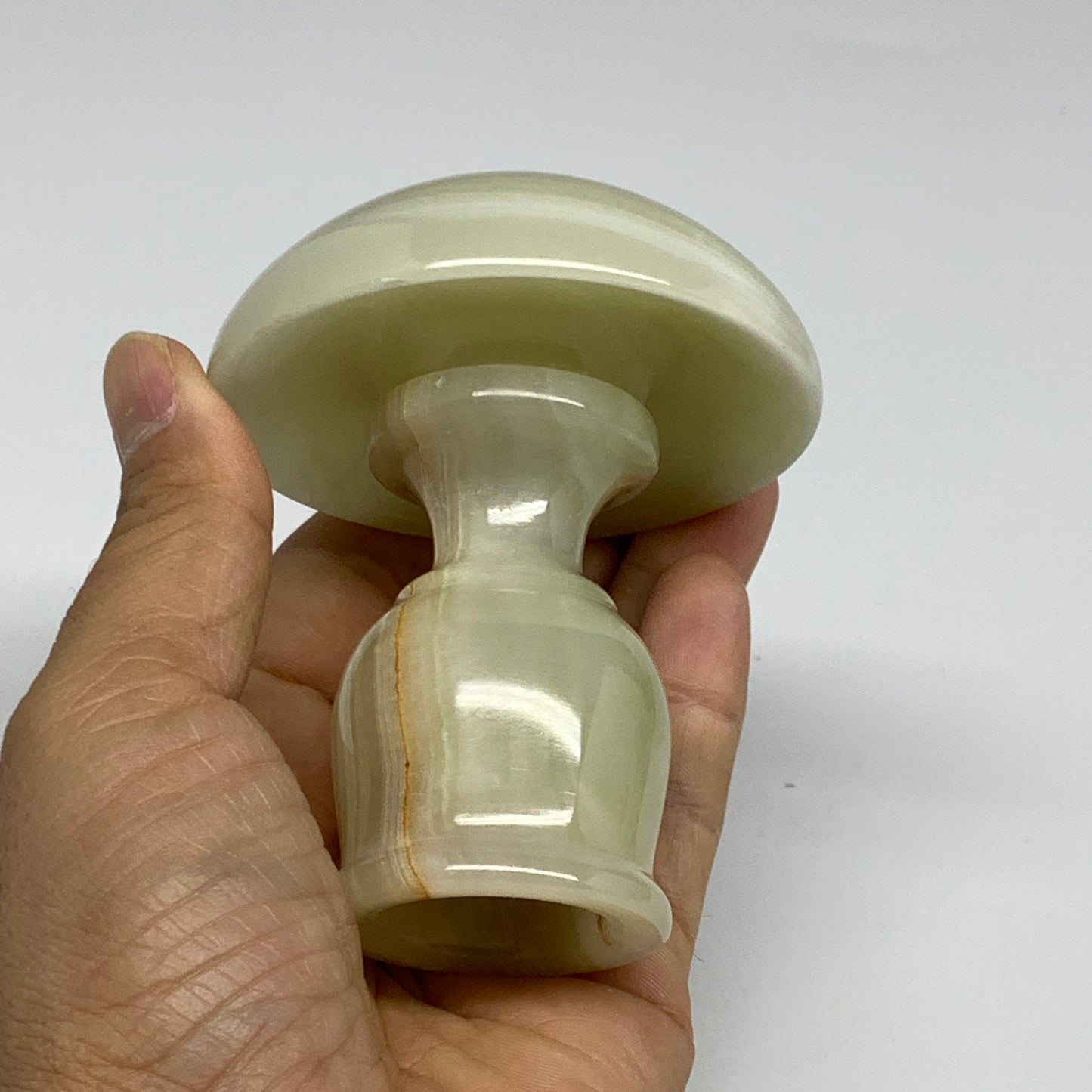 291g, 3.3"x1.5"x2.9", Natural Green Onyx Candle Holder Gemstone Carved, B32243